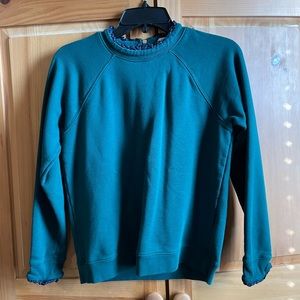 J crew Green ruffle neck sweatshirt